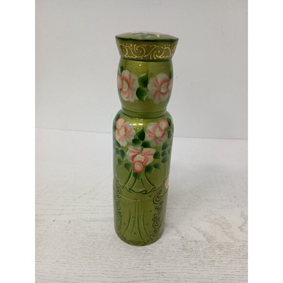 VTG 80s Russian Folk Art Matryoshka Wood Carved Nesting Doll Bottle Holder 2pc - Picture 6 of 11